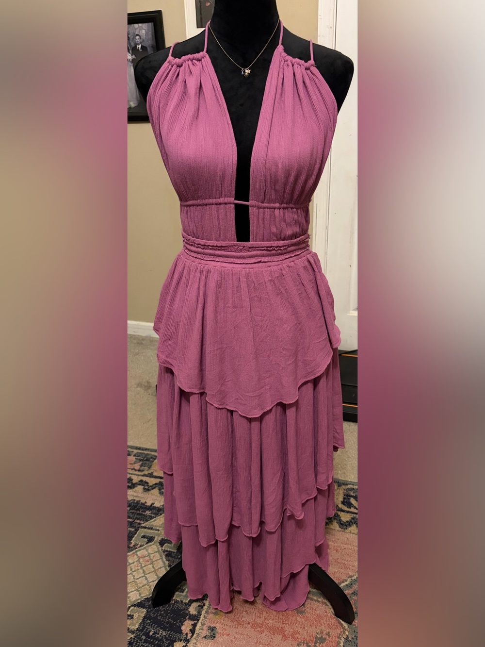 Free People Dusty Rose Tiered Halter Maxi Dress